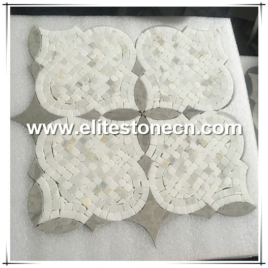 ES-W125 Accurate Water Jet Marble Calacatta White Flower Pattern Waterjet Mosaic With Great Price