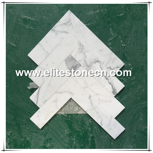ES-G24 White marble Calacatta gold herringbone mosaic tile for bathroom wall and floor