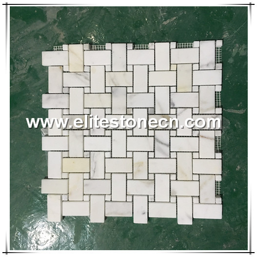 ES-G26 High quality calacatta gold basketweave marble mosaic for shower floor