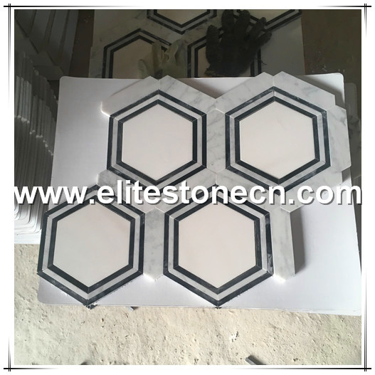 ES-W225 Italian hexagonal shape design of Waterjet marble mosaic wall tile for sale