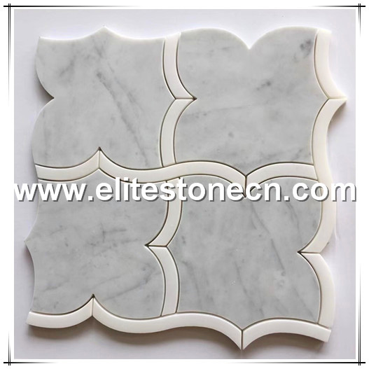 ES-W227 Wholesale China Factory Italian Bianco Carrara Flower Design White Mixed Grey Marble Mosaic Flooring Tile