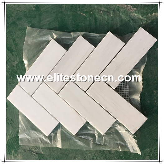 ES-D03 kitchen backsplash tile Herringbone Pattern Polished Bianco Dolomite white Marble Mosaic