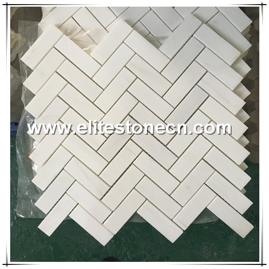 ES-D02 Bathroom floor decoration Bianco Dolomite white herringbone marble mosaic