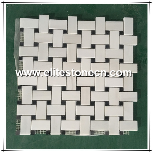 ES-D06 Bianco Dolomite White Mixed Black Dot Basketweave Marble Mosaic