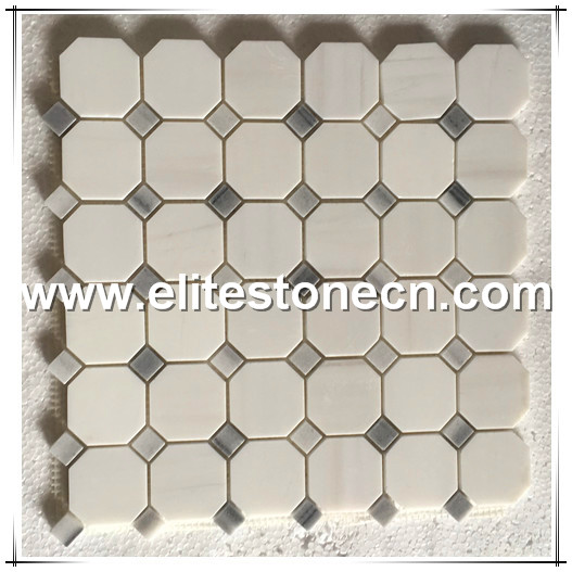 ES-D08 Bianco Dolomite white and black marble mosaic octagon stone mosaic irregular design for bathroom floor
