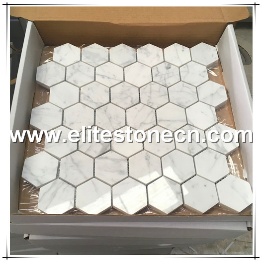 ES-C06 Carrara White 2 inch Hexagon Mosaic Tile Polished - Marble from Italy