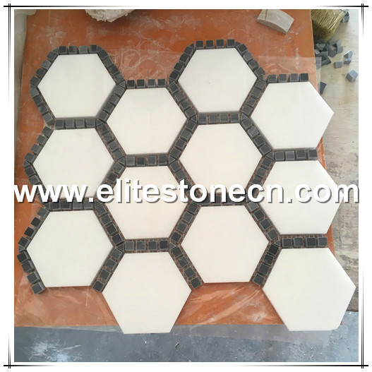 ES-T09 Italian Grey and Thassos White Hexagon marble mosaic