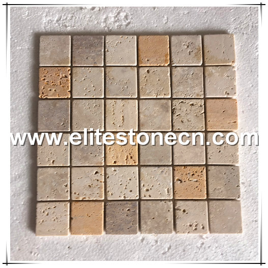 ES-R19 Square Pattern Beige Travertine floor Mosaic