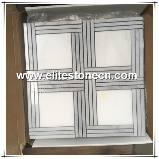 ES-W229 New Design Natural Stone Square Marble Waterjet Mosaic Tile for Bathroom Floor