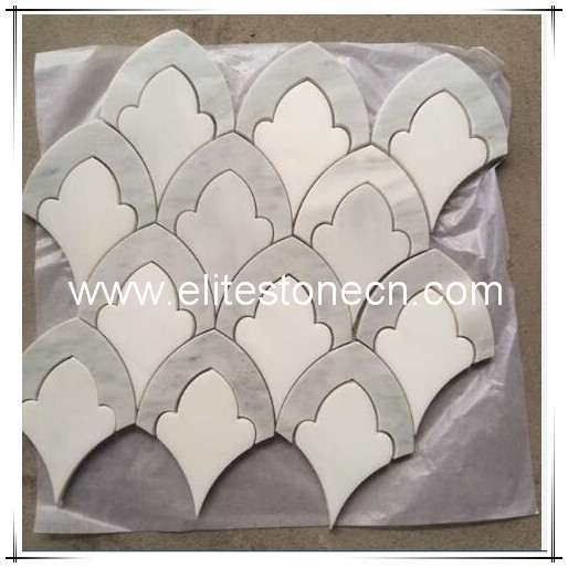 ES-W237 Interior marble mosaic tiles white carrara with Thassos waterjet mosaic patterns