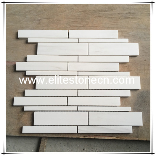 ES-D09 Bianco Dolomite White Marble Random Strip Mosaic Tiles for Kitchen Backsplash