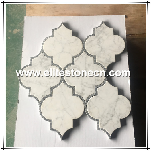 ES-W188  Arabesque Water Jet Marble Stone Mosaic Italy White The Lantern Shaped Design Marble Mosaic