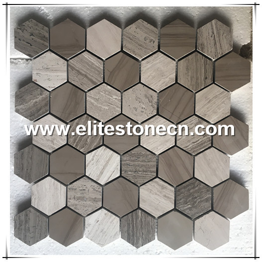 ES-H16  48mm Hexagon grey wood marble Mosaic for bathroom