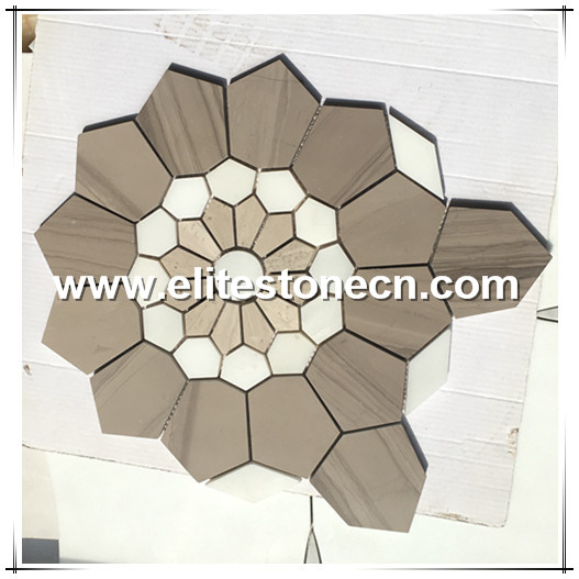 ES-H15  Athens Grey and wood grey Flower Pattern Marble Mosaic Tile for kitchen backsplash