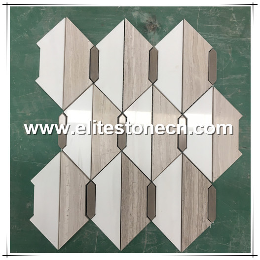 ES-H17  White Marble Mosaic mixed wooden veins marble mosaic