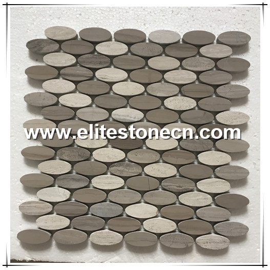 ES-H19  Chinese Wooden Grey Oval Shape Marble Mosaic Tile