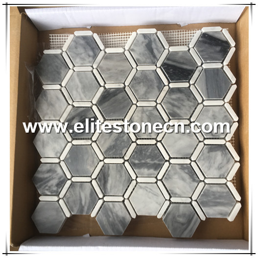 ES-R29 Hexagonal geometric marble mosaic bardiglio grey floor tile