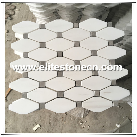 ES-D11 Decorative White Bianco Dolomite Long Octagon Mosaic Tiles