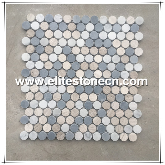 ES-R35  Elegent Bule and White Round Marble Mosaic Tile for Wall and Floor