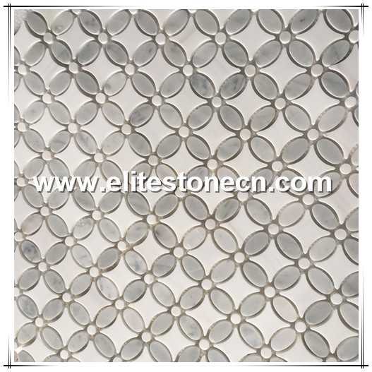 ES-R37 Carrara and thassos white marble flower kitchen wall tile mosaic