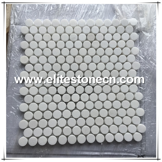 ES-T14 penny round chips thassos white marble mosaic 12x12 inch tiles custom designs for promotion