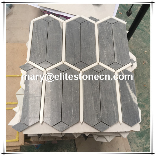 ES-W110 Dark grey marble elongated hexagon shaped wall tile mosaic design