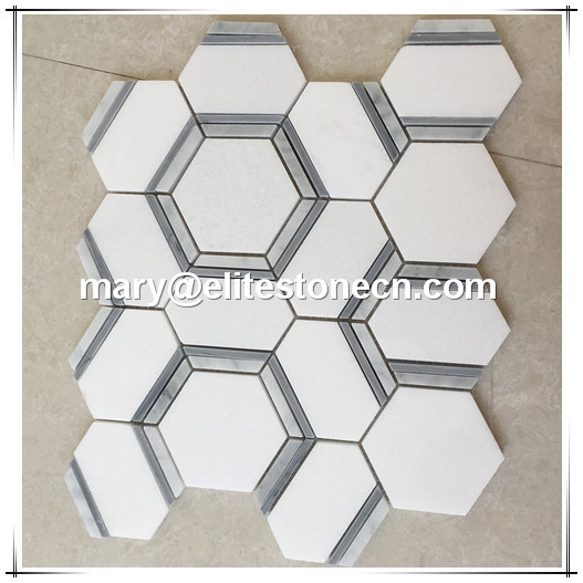ES-T18 Good price hexagon mosaic grey and white marble mosaic flooring tile