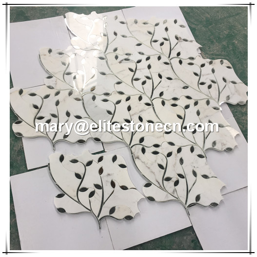 ES-W190 white marble mix mirror leaf pattern water jet marble mosaic tile for wall