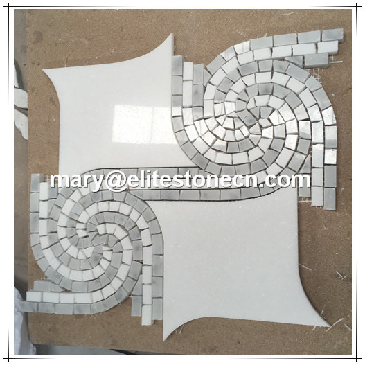 ES-W189  thassos and carrara white wave design marble mosaic tile
