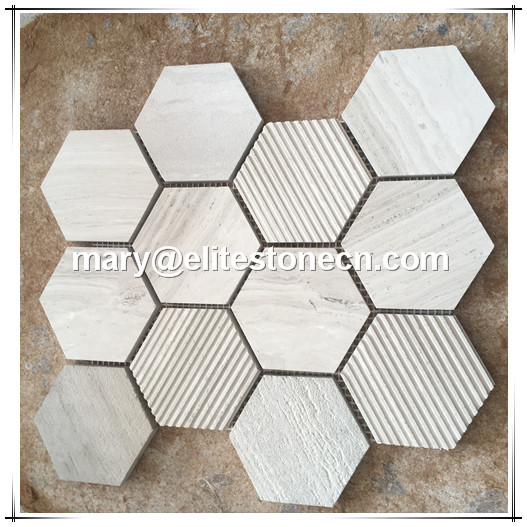 ES-H23 wooden vein white mosaic marble stone mosaic for flooring