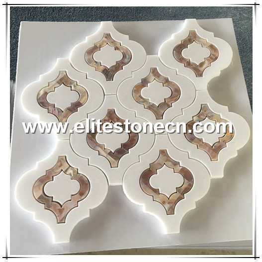 ES-W129 Shell and Thassos white mixed lantern water jet mosaic tile
