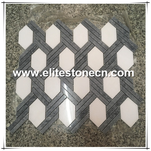 ES-W34 Italian Grey and Thassos White Hexagon marble mosaic