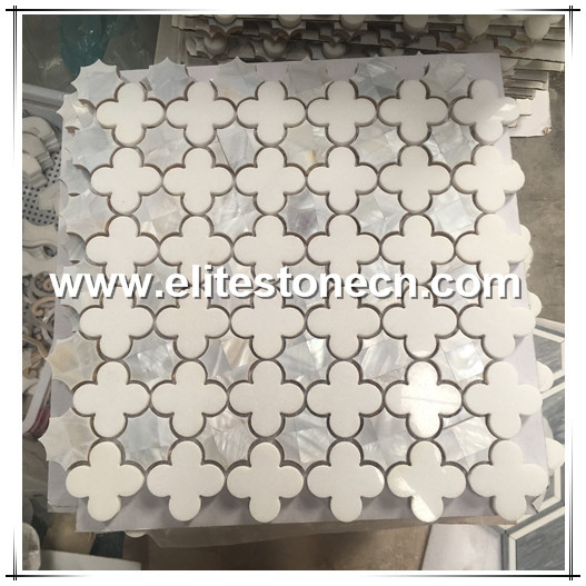 ES-W35 Thassos White Marble Shell Mosaic Tile Flower Design Waterjet
