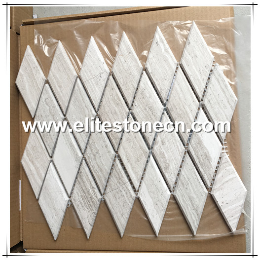 ES-H25 Rhombus Pattern Light Wood Grain Marble Polished Mosaic Wall Tiles