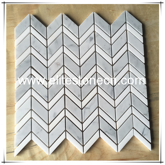 ES-C34 Premium White Thassos and Bianco Carrara White Polished Chevron Marble Mosaic