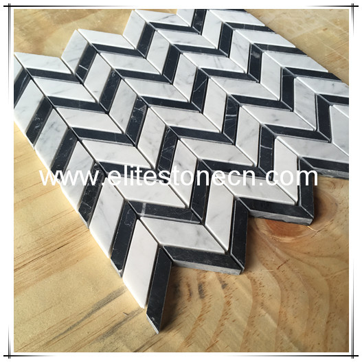 ES-C33 high quality bianco carrara and black nero marquina mixed chevron marble mosaic designs