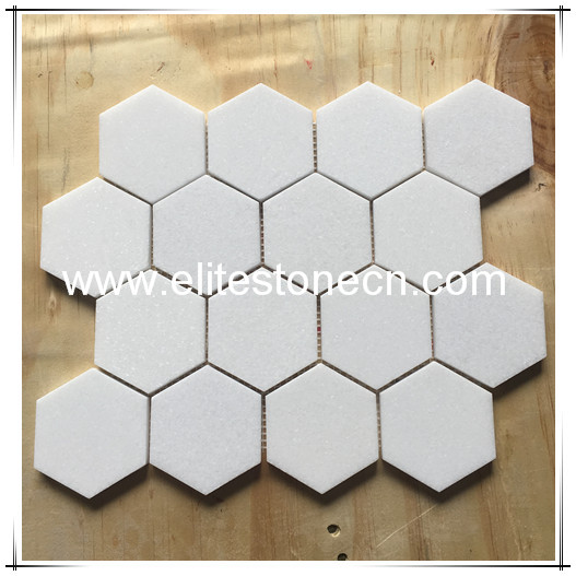ES-T21 3 Inch Thassos White Marble Hexagon Kitchen Backsplash Mosaic Tiles