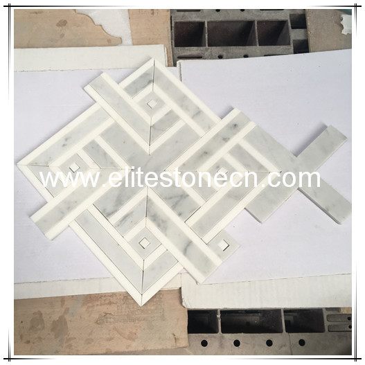 ES-W56 Carrara marble and Thassos White basket weave pattern tile mosaic