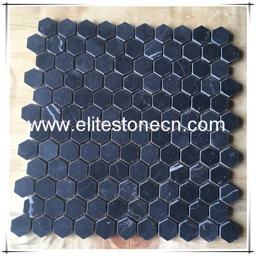 ES-N07 Hot Sale for Bathroom and Shower room Hexagon Black Marble Mosaic