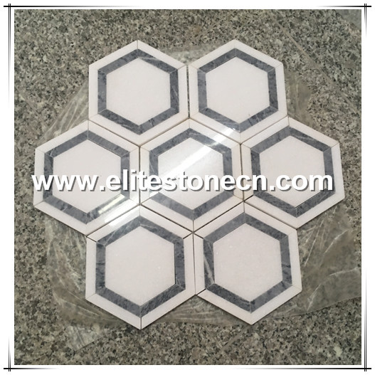 ES-W67 Design Decorative cheap Waterjet hexagon White Marble Mosaic