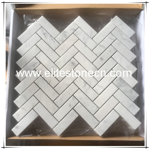 ES-C42 polished carrara white herringbone marble mosaic tile for wall and kitchen backsplash