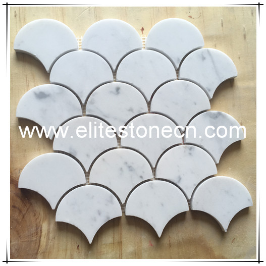 ES-C15 Carrara White Large Fish Scale Fan Shaped Mosaic Tile Polished - Marble from Italy