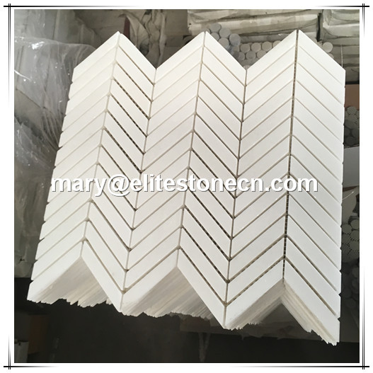 ES-T16 Premium Thassos White Chevron Pattern Marble Mosaic Tile