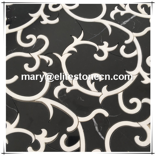 ES-W184 Factory Directly Price Black and White Waterjet Marble Mosaic Tile