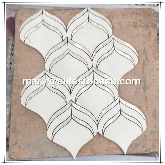 ES-W183 Premier luxury new design shell and marble leaf shape water jet mosaic tile