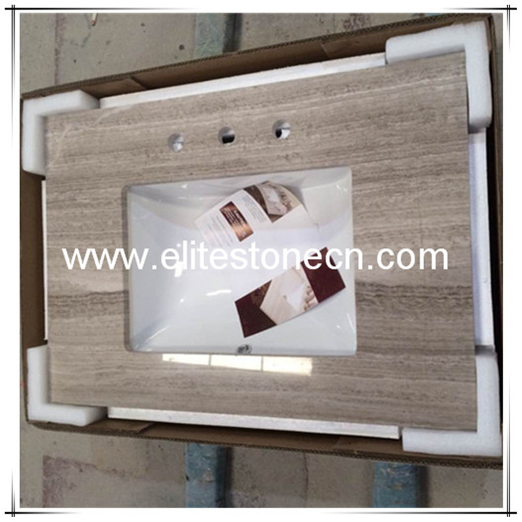 ES-V02 Wood Grain Marble Top With Mounted Ceramic Basin