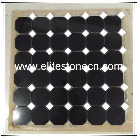 ES-N09 Black Nero Marquina 2 inch Octagon Mosaic Tile With White Dots Polished From China