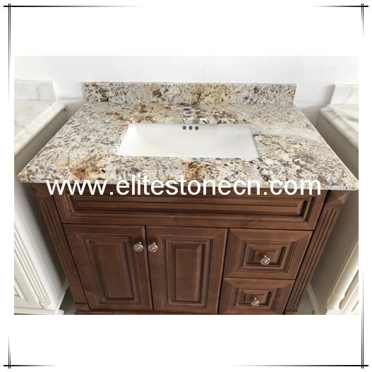 ES-V06 Snow Gold Granite Single Bowl Vanity Top Only With Mounted Rectangular Ceramic Basin