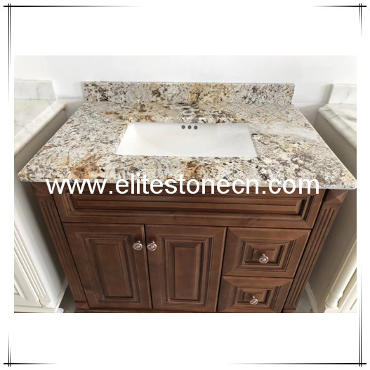 ES-V06 Snow Gold Granite Single Bowl Vanity Top Only With Mounted Rectangular Ceramic Basin