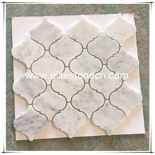 ES-C44 Carrara White Grand Lantern Shaped Arabesque Baroque Mosaic Tile Polished - Marble from Italy